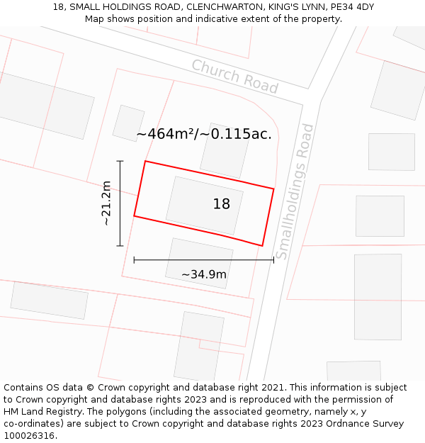 18, SMALL HOLDINGS ROAD, CLENCHWARTON, KING'S LYNN, PE34 4DY: Plot and title map
