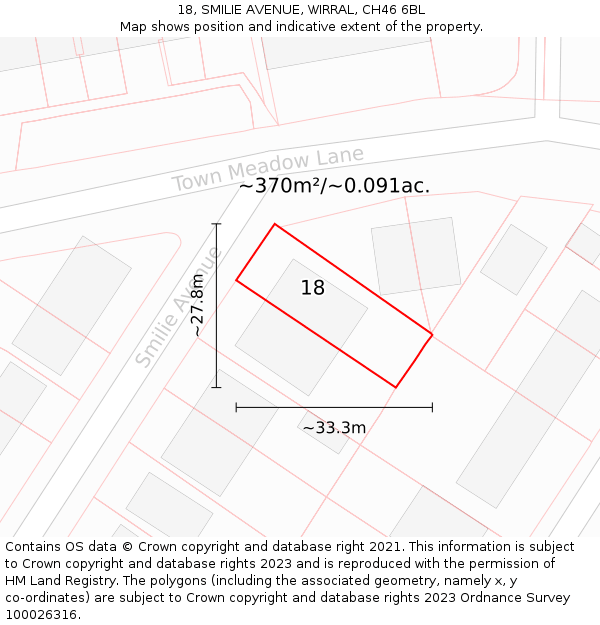 18, SMILIE AVENUE, WIRRAL, CH46 6BL: Plot and title map