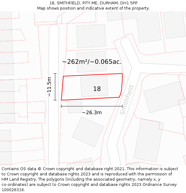 18, SMITHFIELD, PITY ME, DURHAM, DH1 5PP: Plot and title map