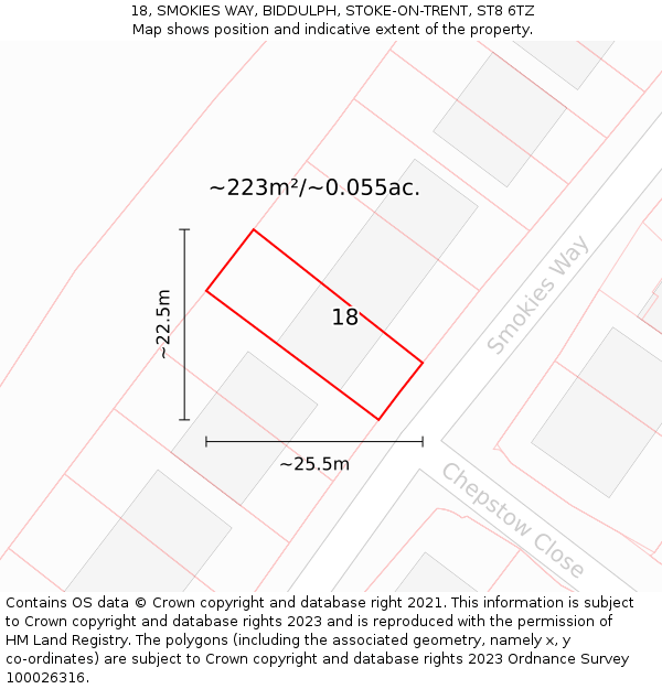 18, SMOKIES WAY, BIDDULPH, STOKE-ON-TRENT, ST8 6TZ: Plot and title map