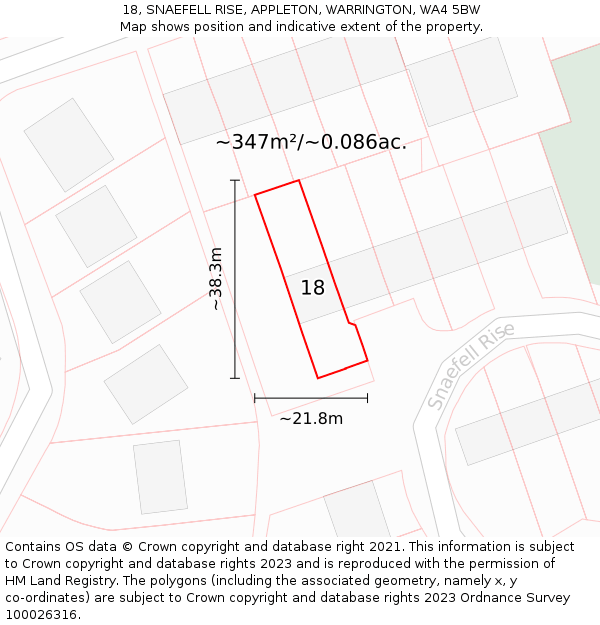18, SNAEFELL RISE, APPLETON, WARRINGTON, WA4 5BW: Plot and title map