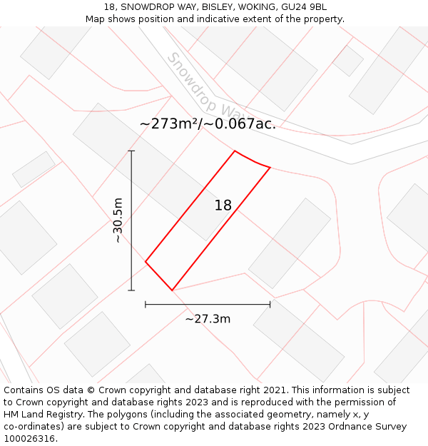18, SNOWDROP WAY, BISLEY, WOKING, GU24 9BL: Plot and title map