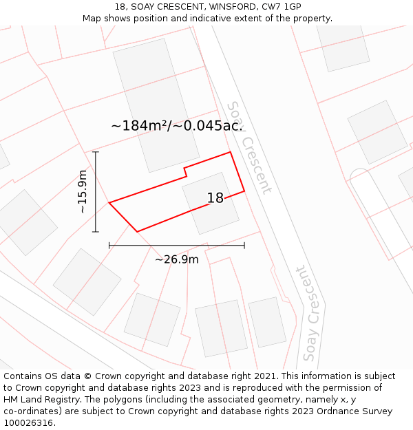 18, SOAY CRESCENT, WINSFORD, CW7 1GP: Plot and title map
