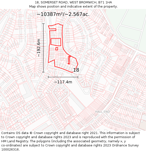 18, SOMERSET ROAD, WEST BROMWICH, B71 1HA: Plot and title map