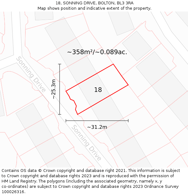 18, SONNING DRIVE, BOLTON, BL3 3RA: Plot and title map