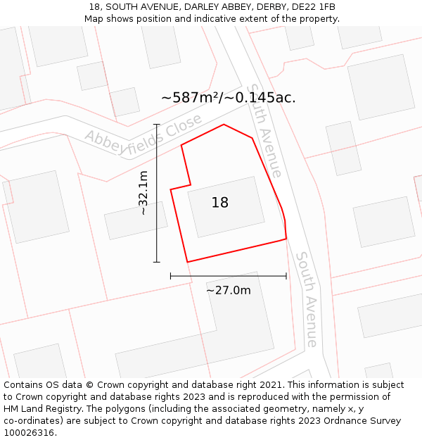18, SOUTH AVENUE, DARLEY ABBEY, DERBY, DE22 1FB: Plot and title map