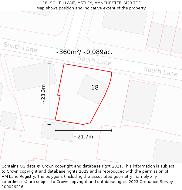 18, SOUTH LANE, ASTLEY, MANCHESTER, M29 7DF: Plot and title map