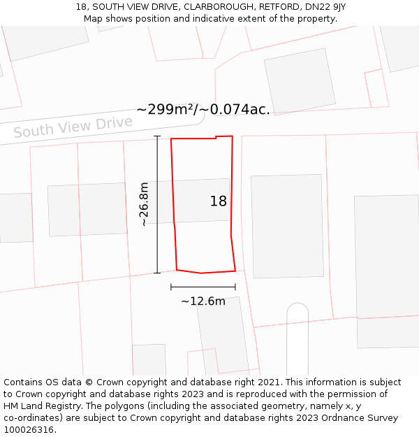 18, SOUTH VIEW DRIVE, CLARBOROUGH, RETFORD, DN22 9JY: Plot and title map