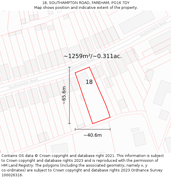 18, SOUTHAMPTON ROAD, FAREHAM, PO16 7DY: Plot and title map