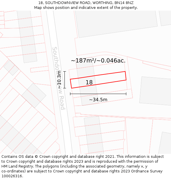 18, SOUTHDOWNVIEW ROAD, WORTHING, BN14 8NZ: Plot and title map