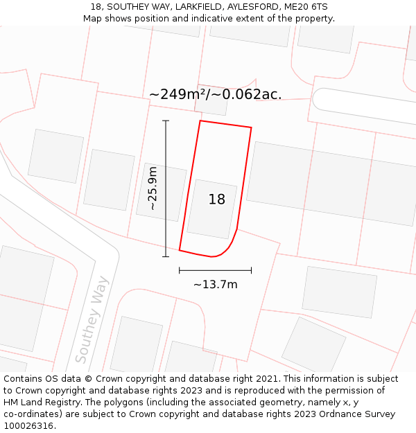 18, SOUTHEY WAY, LARKFIELD, AYLESFORD, ME20 6TS: Plot and title map