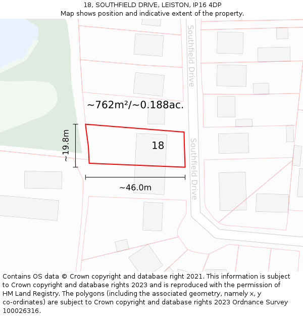 18, SOUTHFIELD DRIVE, LEISTON, IP16 4DP: Plot and title map