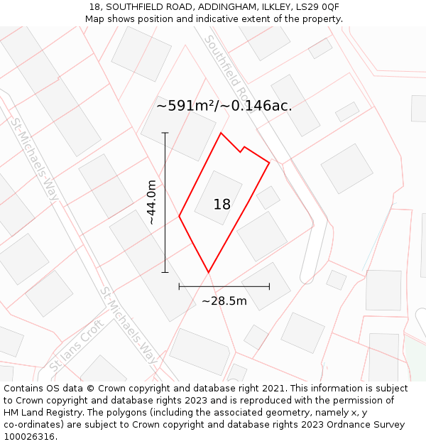 18, SOUTHFIELD ROAD, ADDINGHAM, ILKLEY, LS29 0QF: Plot and title map