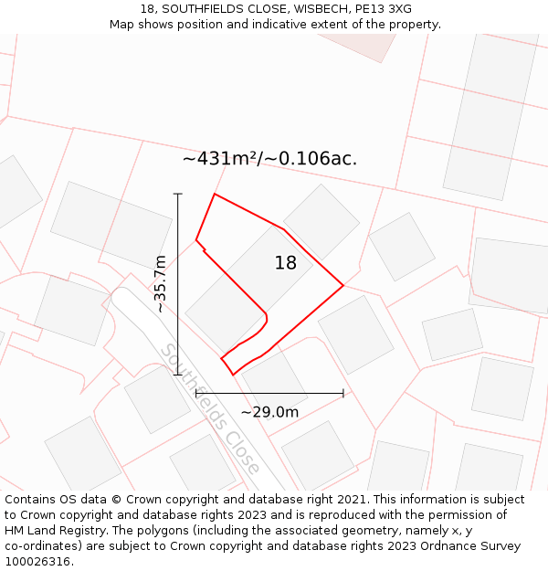 18, SOUTHFIELDS CLOSE, WISBECH, PE13 3XG: Plot and title map