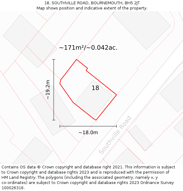 18, SOUTHVILLE ROAD, BOURNEMOUTH, BH5 2JT: Plot and title map