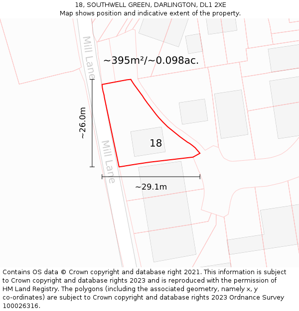 18, SOUTHWELL GREEN, DARLINGTON, DL1 2XE: Plot and title map