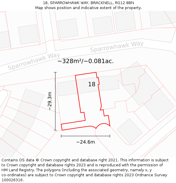 18, SPARROWHAWK WAY, BRACKNELL, RG12 8BN: Plot and title map