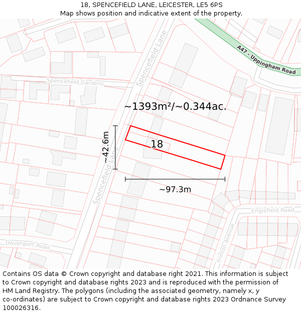 18, SPENCEFIELD LANE, LEICESTER, LE5 6PS: Plot and title map