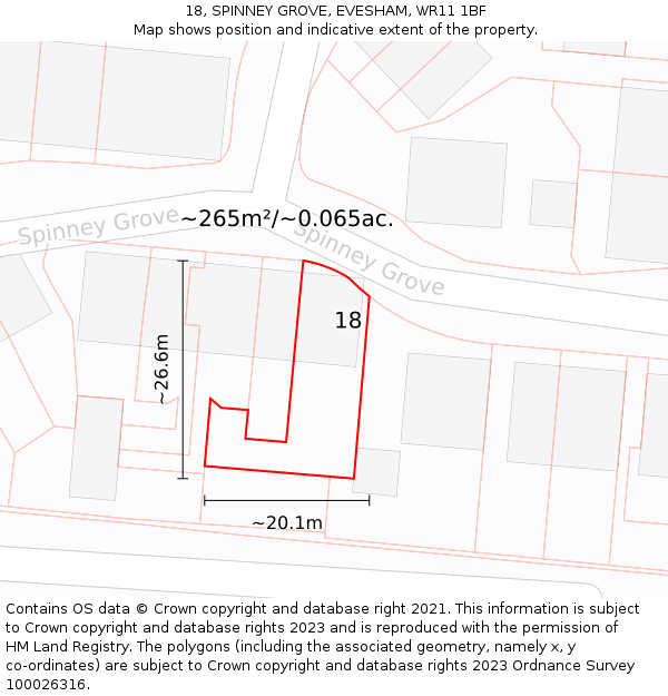 18, SPINNEY GROVE, EVESHAM, WR11 1BF: Plot and title map