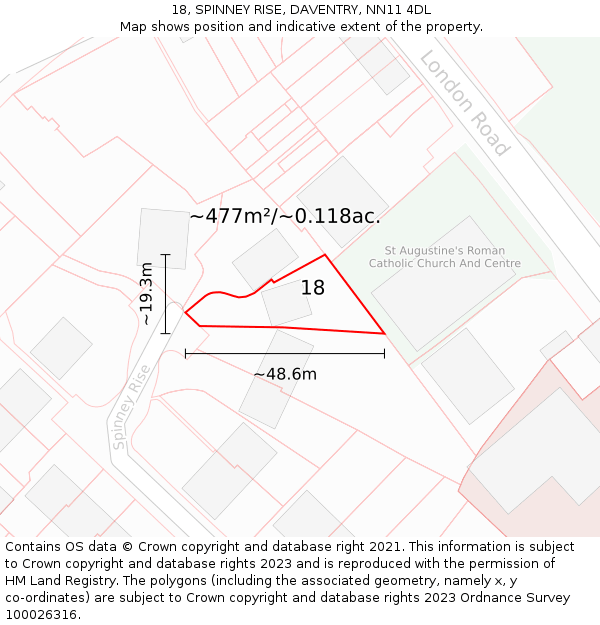 18, SPINNEY RISE, DAVENTRY, NN11 4DL: Plot and title map