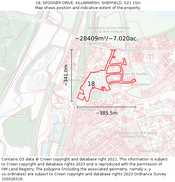 18, SPOONER DRIVE, KILLAMARSH, SHEFFIELD, S21 1SH: Plot and title map