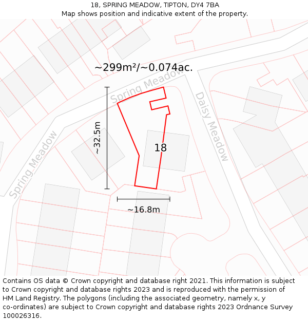 18, SPRING MEADOW, TIPTON, DY4 7BA: Plot and title map