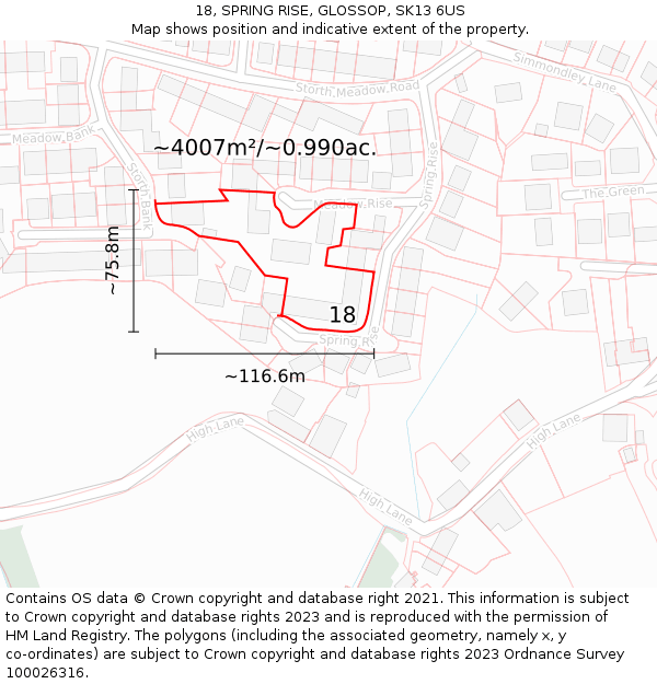 18, SPRING RISE, GLOSSOP, SK13 6US: Plot and title map
