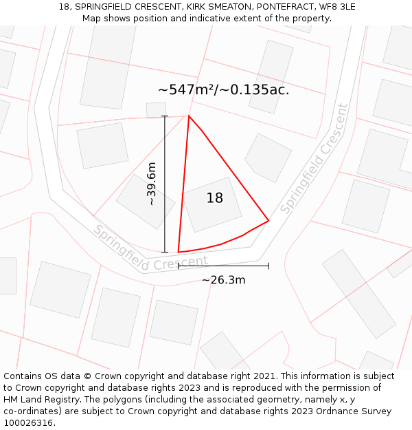 18, SPRINGFIELD CRESCENT, KIRK SMEATON, PONTEFRACT, WF8 3LE: Plot and title map