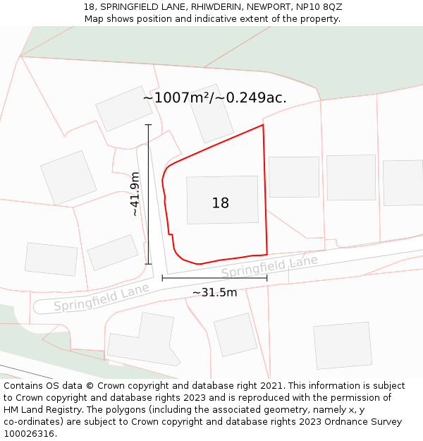 18, SPRINGFIELD LANE, RHIWDERIN, NEWPORT, NP10 8QZ: Plot and title map