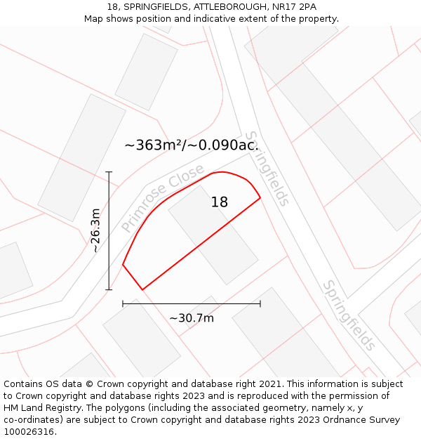 18, SPRINGFIELDS, ATTLEBOROUGH, NR17 2PA: Plot and title map