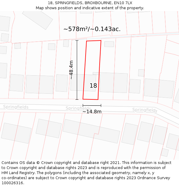 18, SPRINGFIELDS, BROXBOURNE, EN10 7LX: Plot and title map