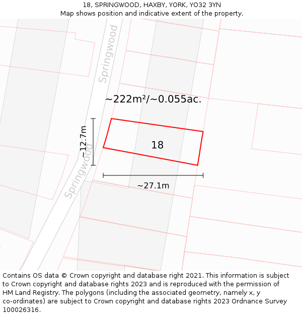 18, SPRINGWOOD, HAXBY, YORK, YO32 3YN: Plot and title map