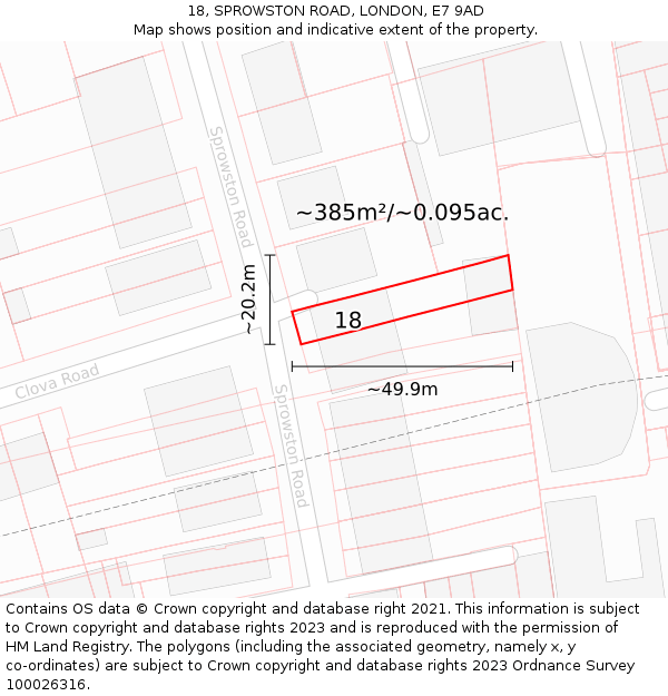 18, SPROWSTON ROAD, LONDON, E7 9AD: Plot and title map