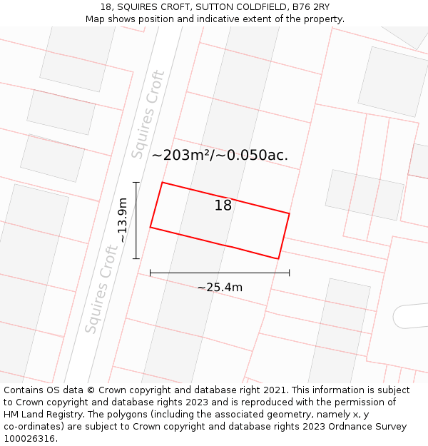 18, SQUIRES CROFT, SUTTON COLDFIELD, B76 2RY: Plot and title map