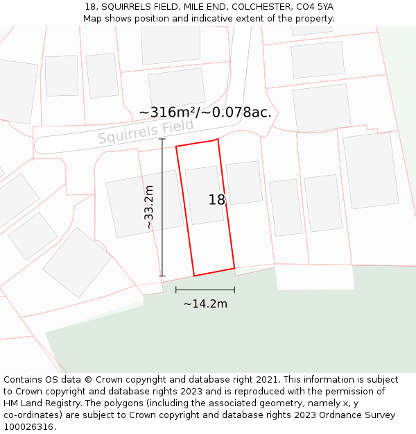 18, SQUIRRELS FIELD, MILE END, COLCHESTER, CO4 5YA: Plot and title map