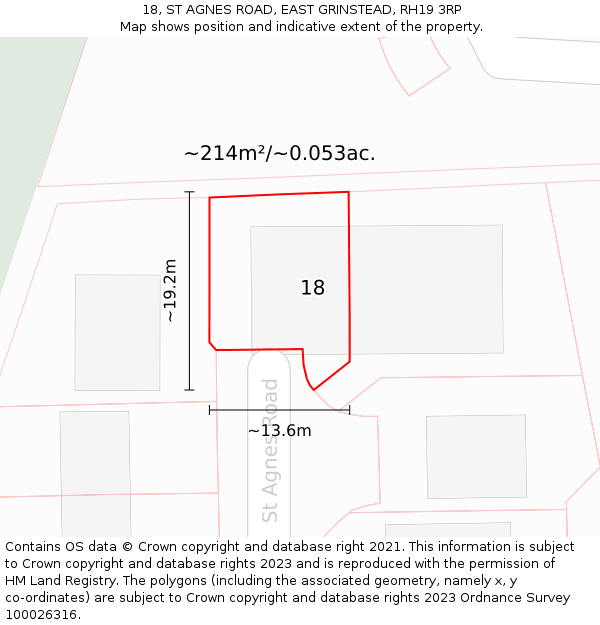 18, ST AGNES ROAD, EAST GRINSTEAD, RH19 3RP: Plot and title map