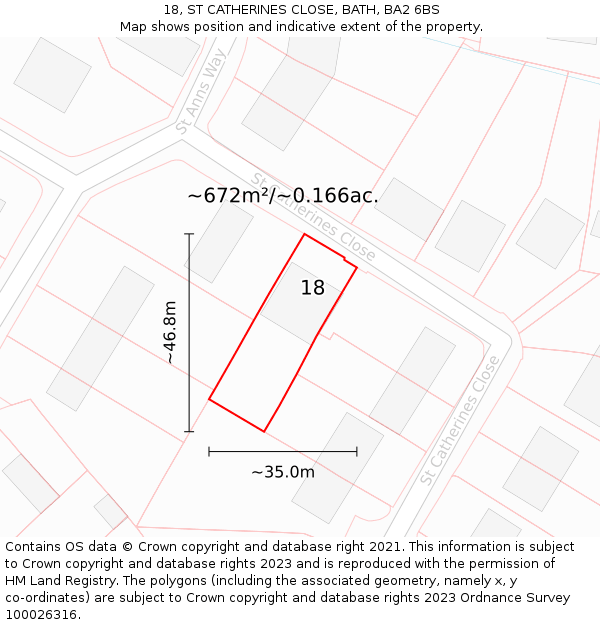 18, ST CATHERINES CLOSE, BATH, BA2 6BS: Plot and title map
