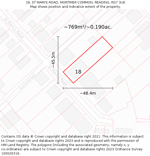 18, ST MARYS ROAD, MORTIMER COMMON, READING, RG7 3UE: Plot and title map
