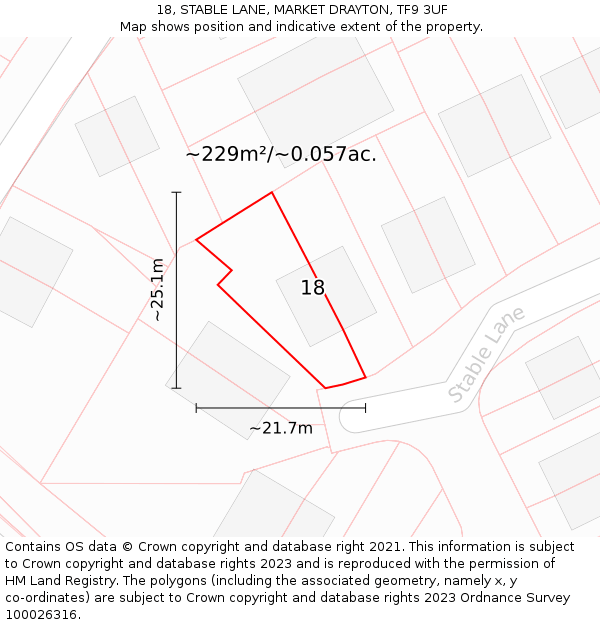 18, STABLE LANE, MARKET DRAYTON, TF9 3UF: Plot and title map