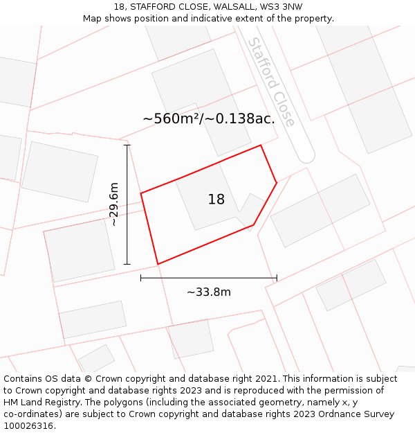 18, STAFFORD CLOSE, WALSALL, WS3 3NW: Plot and title map