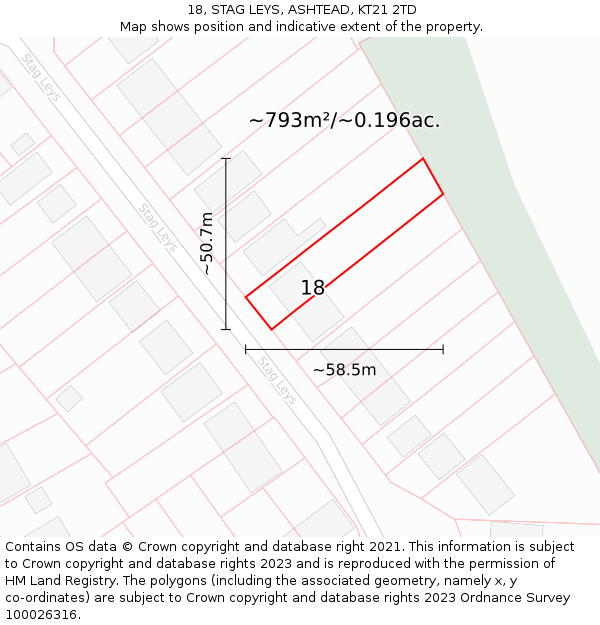 18, STAG LEYS, ASHTEAD, KT21 2TD: Plot and title map