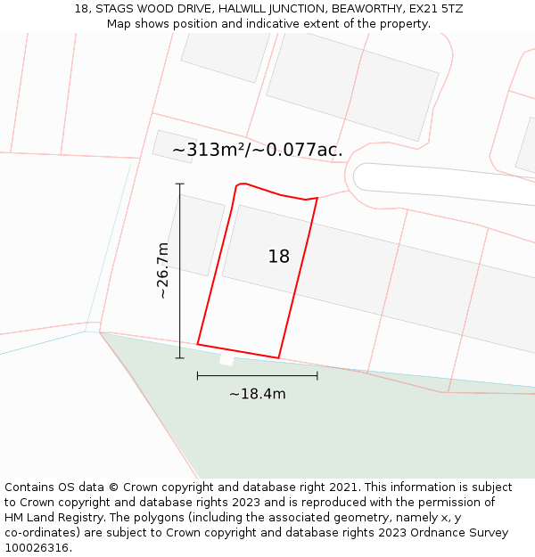 18, STAGS WOOD DRIVE, HALWILL JUNCTION, BEAWORTHY, EX21 5TZ: Plot and title map