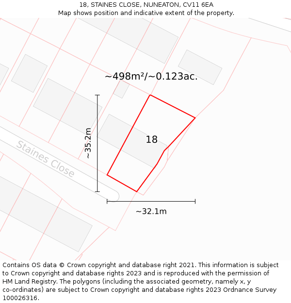18, STAINES CLOSE, NUNEATON, CV11 6EA: Plot and title map
