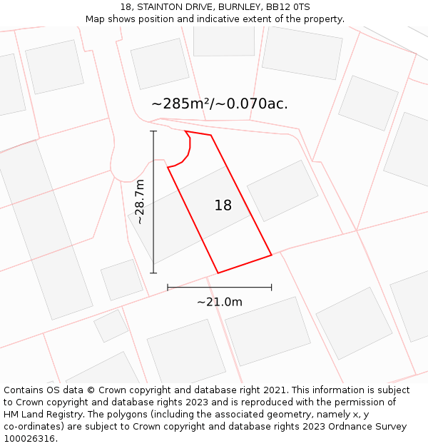 18, STAINTON DRIVE, BURNLEY, BB12 0TS: Plot and title map