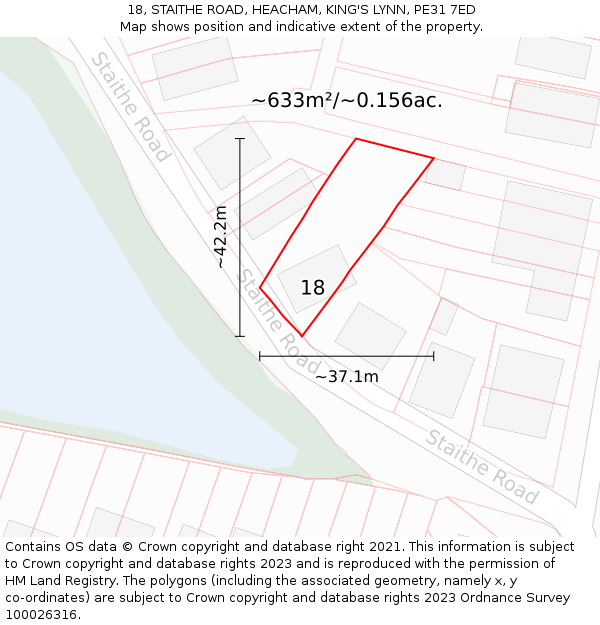 18, STAITHE ROAD, HEACHAM, KING'S LYNN, PE31 7ED: Plot and title map