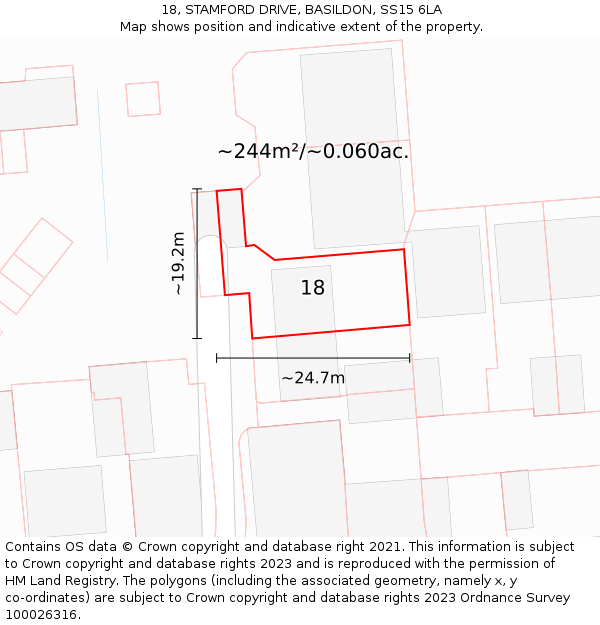 18, STAMFORD DRIVE, BASILDON, SS15 6LA: Plot and title map