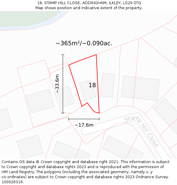18, STAMP HILL CLOSE, ADDINGHAM, ILKLEY, LS29 0TQ: Plot and title map