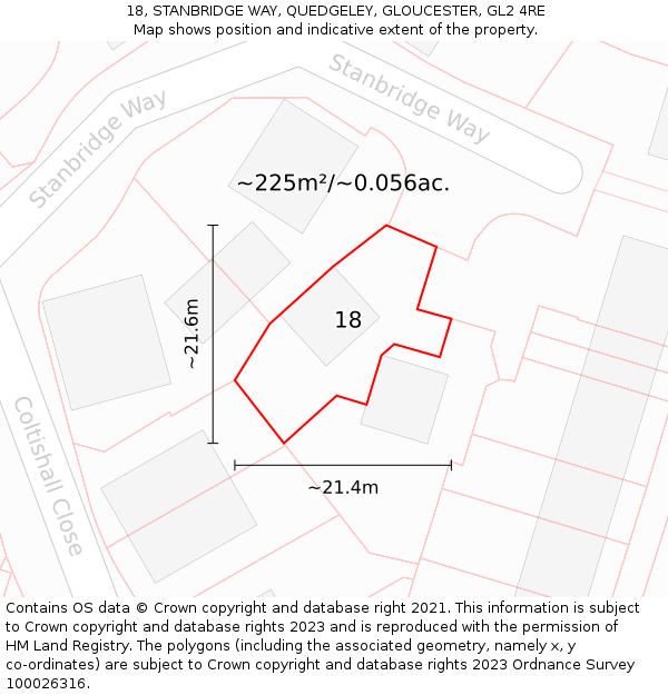 18, STANBRIDGE WAY, QUEDGELEY, GLOUCESTER, GL2 4RE: Plot and title map
