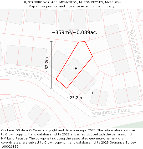18, STANBROOK PLACE, MONKSTON, MILTON KEYNES, MK10 9DW: Plot and title map