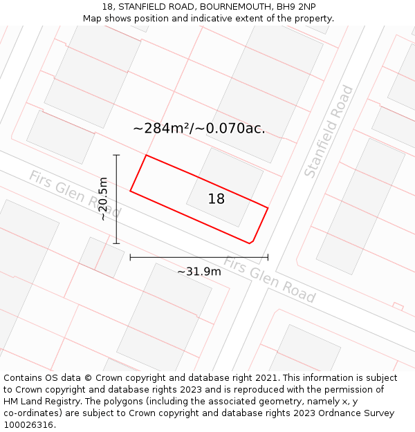 18, STANFIELD ROAD, BOURNEMOUTH, BH9 2NP: Plot and title map